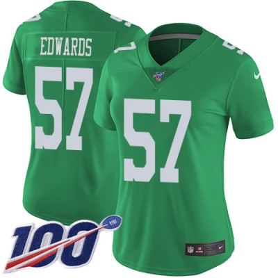 Nike Philadelphia Eagles #57 T. J. Edwards Green Women's Stitched NFL Limited Rush 100th Season Jersey